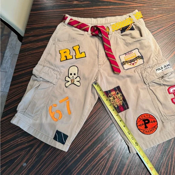 Ralph Lauren cargo firefighter tan canvas shorts P-Wing patches Men 30 waist - Picture 5 of 16
